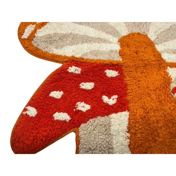 Urban Outfitters Mushroom Tufted Shag Bath Mat Boho Rug Orange Red Cotton NEW - Picture 4 of 15